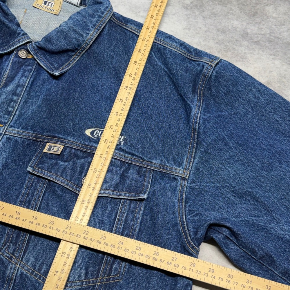 VTG Culture Jeans Loose Fit Mens 4XL Blue Faded Hip Hop Streetwear Trucker Coat - Picture 8 of 9